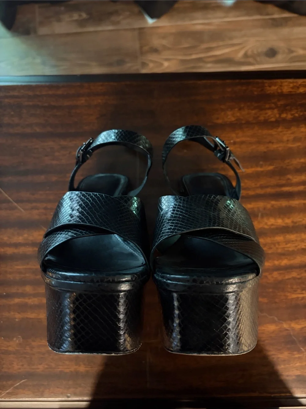 Michael Kors Black Snake-look Embossed Platform Heels